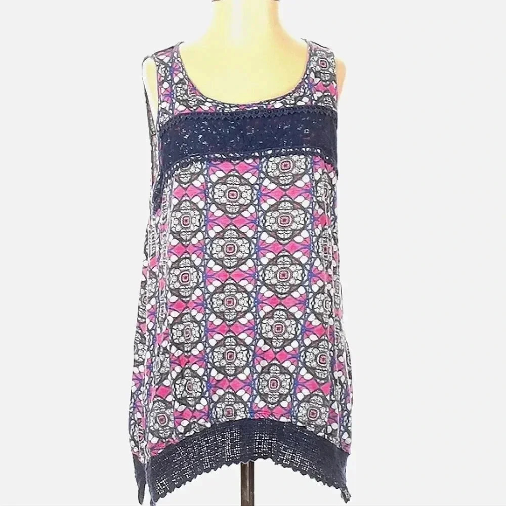 CHIP & Pepper Blue and Pink Color Blocked Floral Print Shift Dress Size Small
